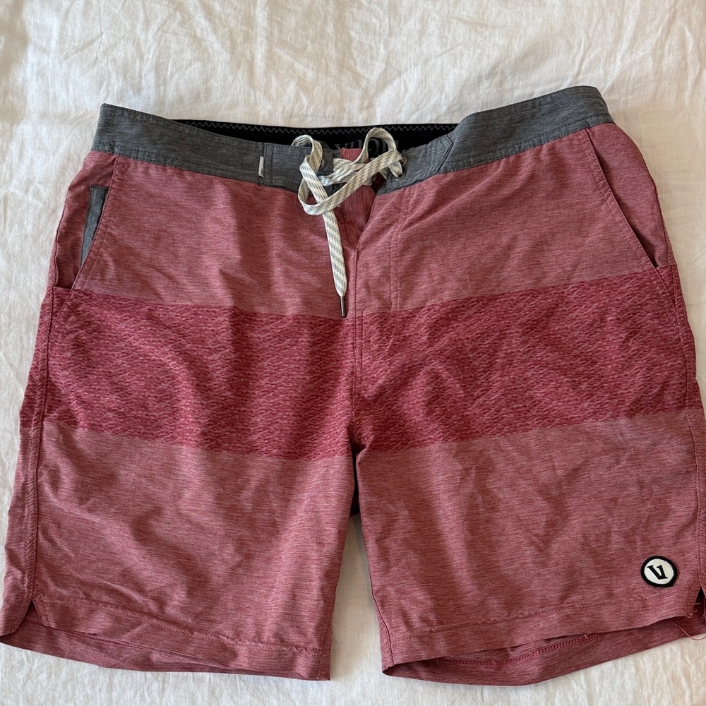 Vuori Red and Gray Men’s Swim Board Shorts